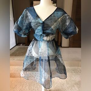 Staud x C.Bonz Bandana Print Patchwork Mini Dress Crepe Organza Sheer Sample